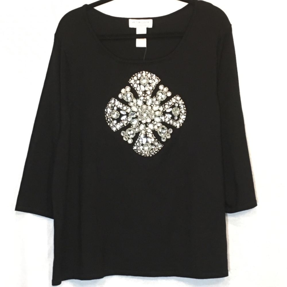 Victor Costs Black Embellished 3/4 Sleeve Knit Top - Picture 1 of 7